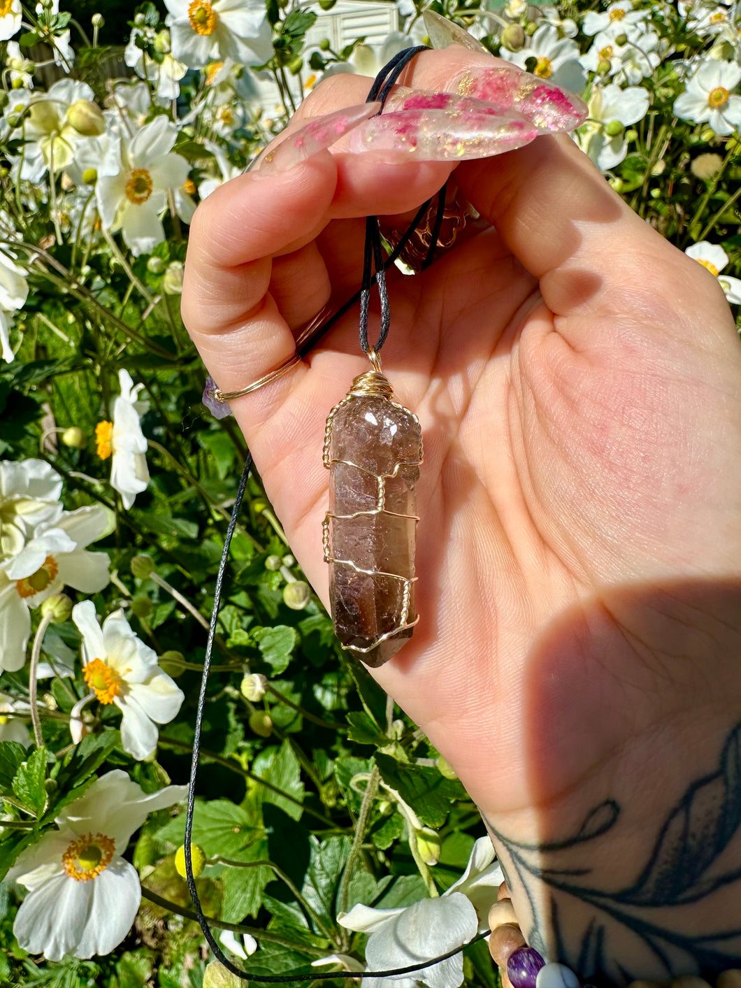 smoky quartz necklace on cord