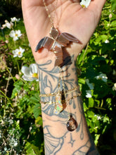 Load image into Gallery viewer, *one of one* carnelian dragon with raw opal smoky quartz cascading below • 14k gold fill mirror / window accessory