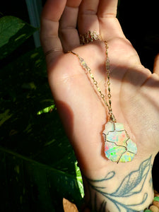 ♡one of one♡ iridescent raw opal necklace 14k gold