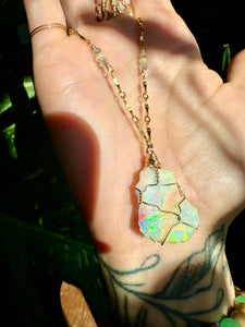 ♡one of one♡ iridescent raw opal necklace 14k gold