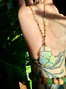 ♡one of one♡ iridescent raw opal necklace 14k gold