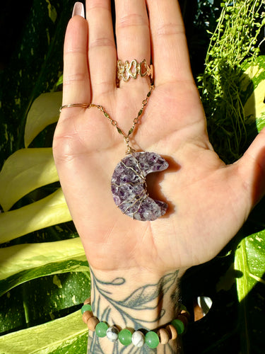 ♡one of one♡ raw amethyst moon necklace 14k gold