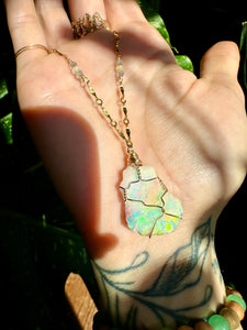 ♡one of one♡ iridescent raw opal necklace 14k gold