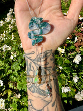 Load image into Gallery viewer, *one of one* moss agate snake with raw opal cascading below • sterling silver mirror / window accessory