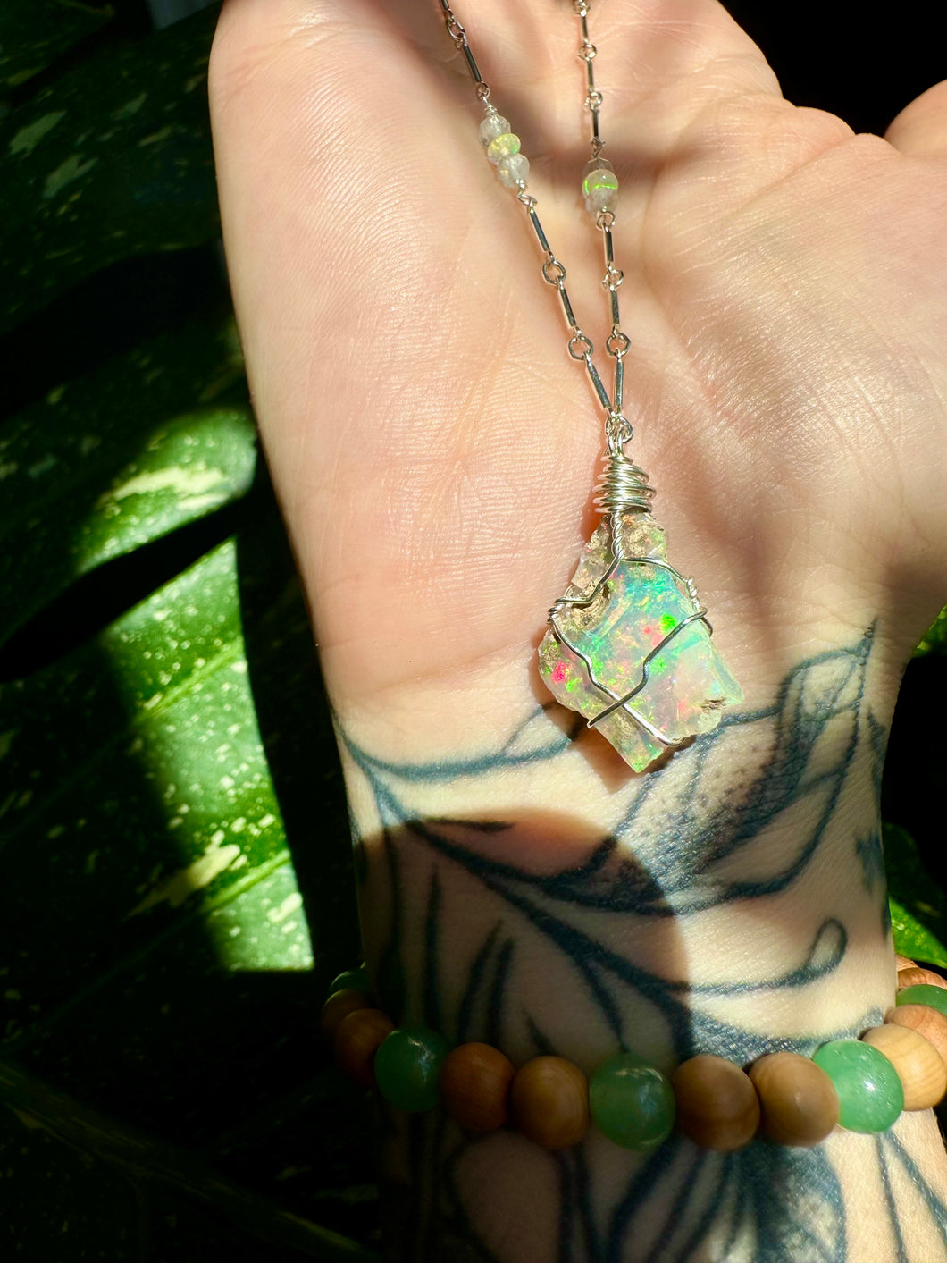 ♡one of one♡ iridescent raw opal necklace sterling silver