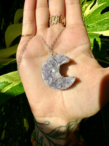 ♡one of one♡ amethyst druzy moon necklace sterling silver