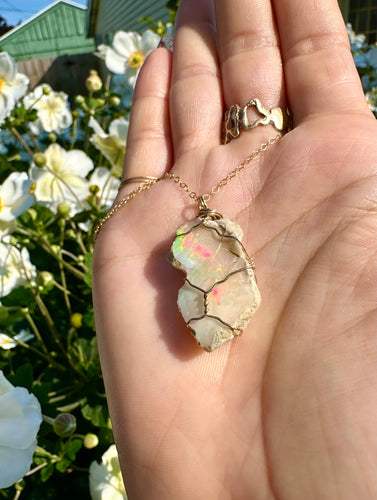 ♡one of one♡ raw opal necklace gold