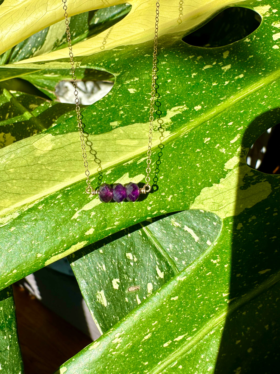 amethyst bar necklace 14k gold