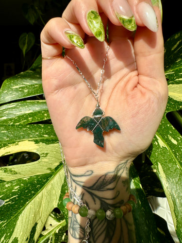 *one of one* moss agate dragon necklace sterling silver