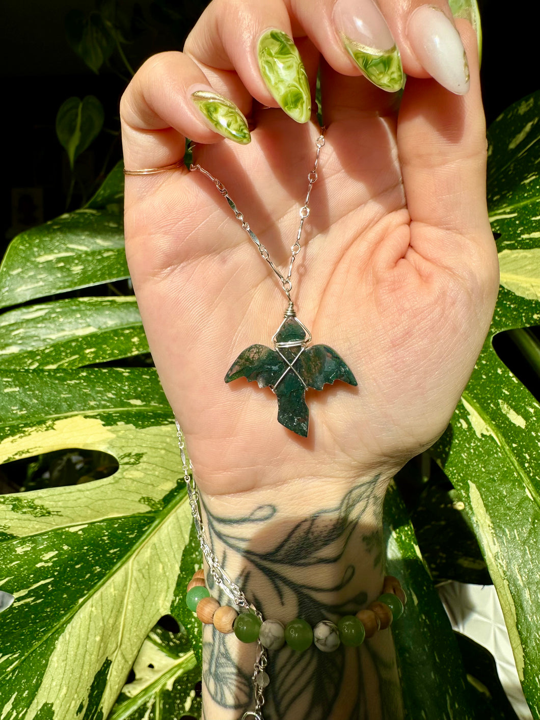 *one of one* moss agate dragon necklace sterling silver