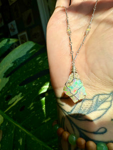 ♡one of one♡ iridescent raw opal necklace sterling silver