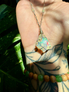 ♡one of one♡ iridescent raw opal necklace sterling silver