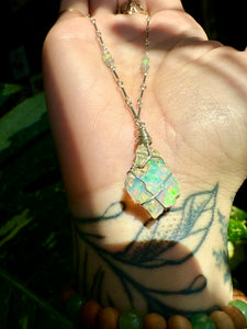♡one of one♡ iridescent raw opal necklace sterling silver
