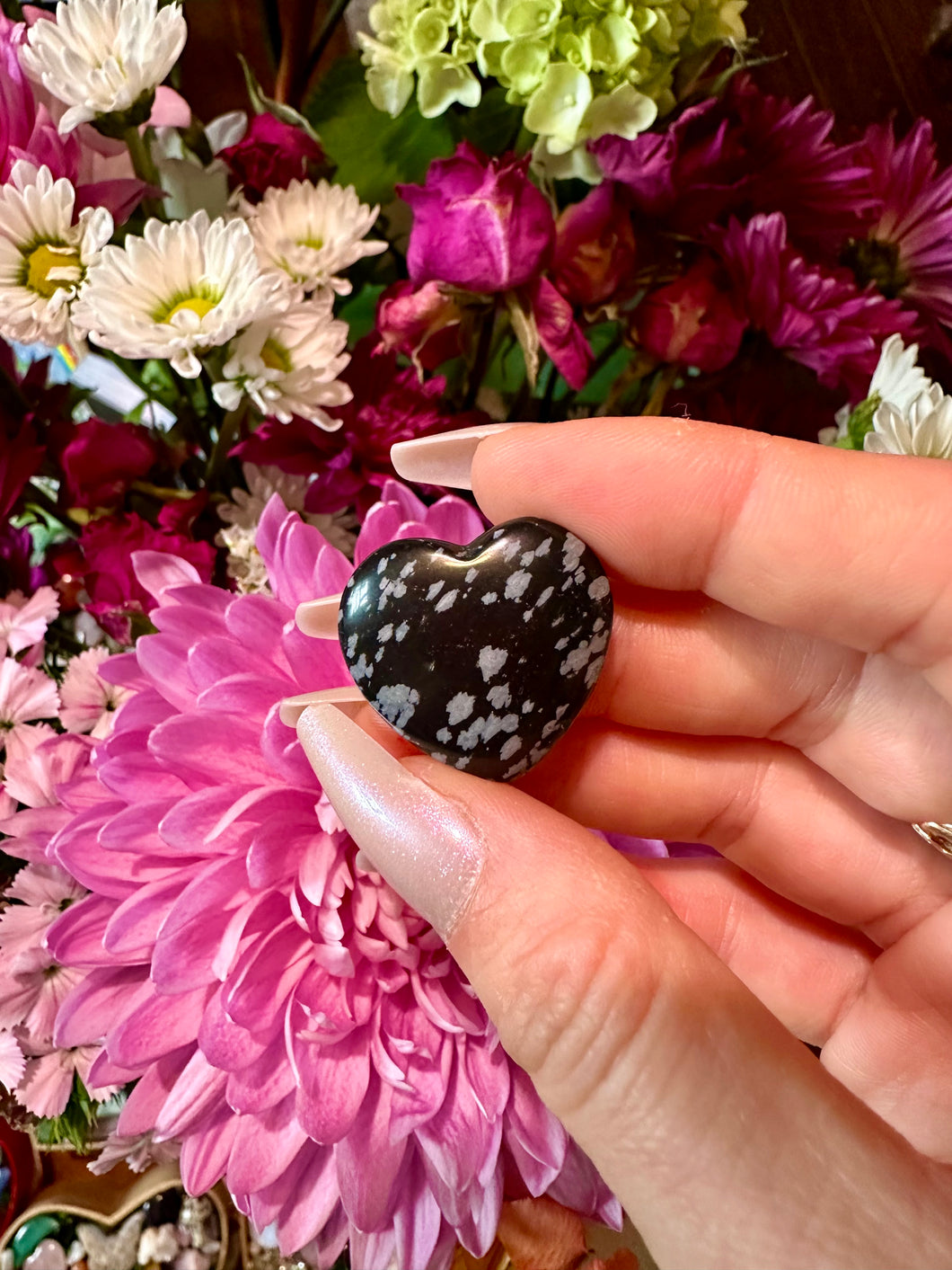 snowflake obsidian crystal heart