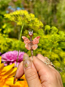 *one of one*♡ 14k gold pink lace agate butterfly smoke ring