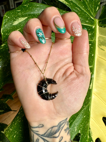 obsidian moon necklace in 14k gold