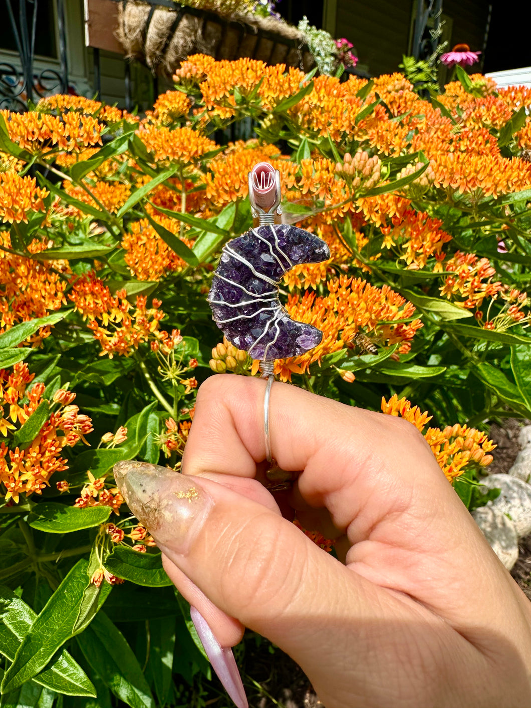 ♡*one of one*♡ sterling silver amethyst moon smoke ring