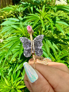 ♡*one of one*♡ 14k gold amethyst druzy butterfly smoke ring