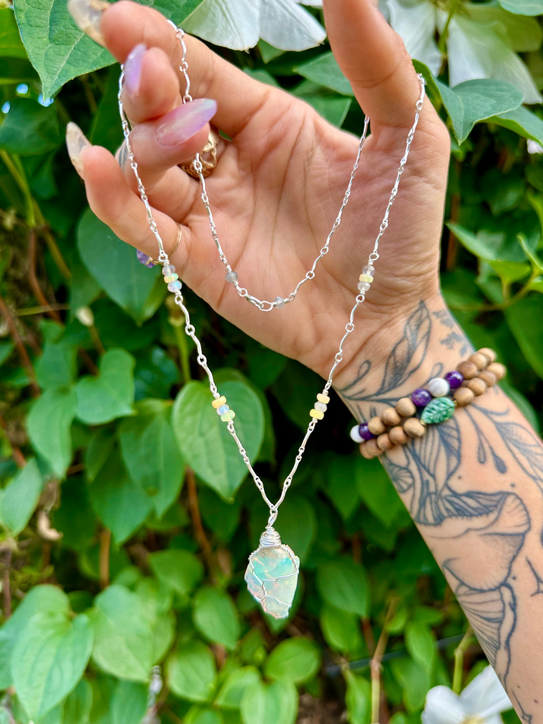 ♡*one of one*♡ raw opal silver necklace 🌈