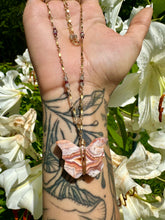 Load image into Gallery viewer, ♡*one of one*♡ pink crazy lace agate druzy butterfly gold necklace