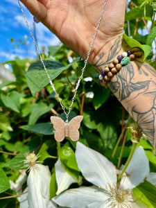 ♡*one of one*♡ quartz druzy butterfly silver necklace