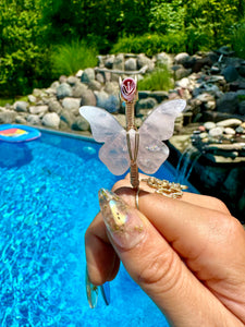 ♡*one of one*♡ 14k gold rose quartz butterfly smoke ring