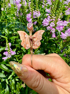 ♡*one of one*♡ 14k gold pink lace agate butterfly smoke ring