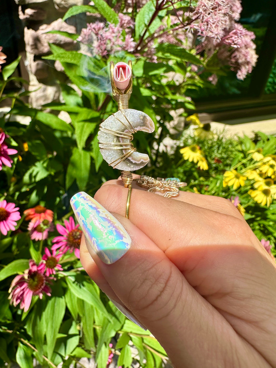 little quartz crystal moon  ☾ smoke ring ♡             **pre-order** ♡