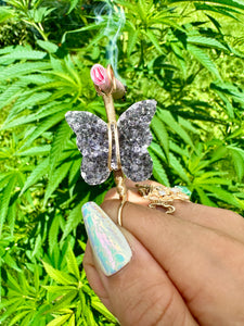 ♡*one of one*♡ 14k gold amethyst druzy butterfly smoke ring