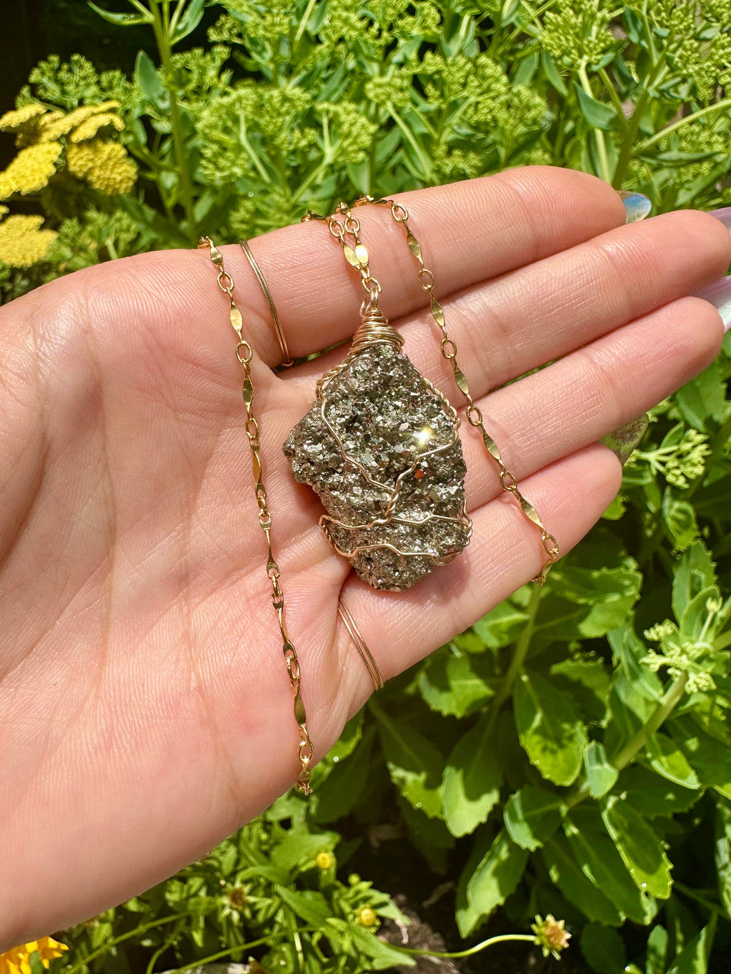 ♡*one of one*♡ large raw pyrite nug necklace gold