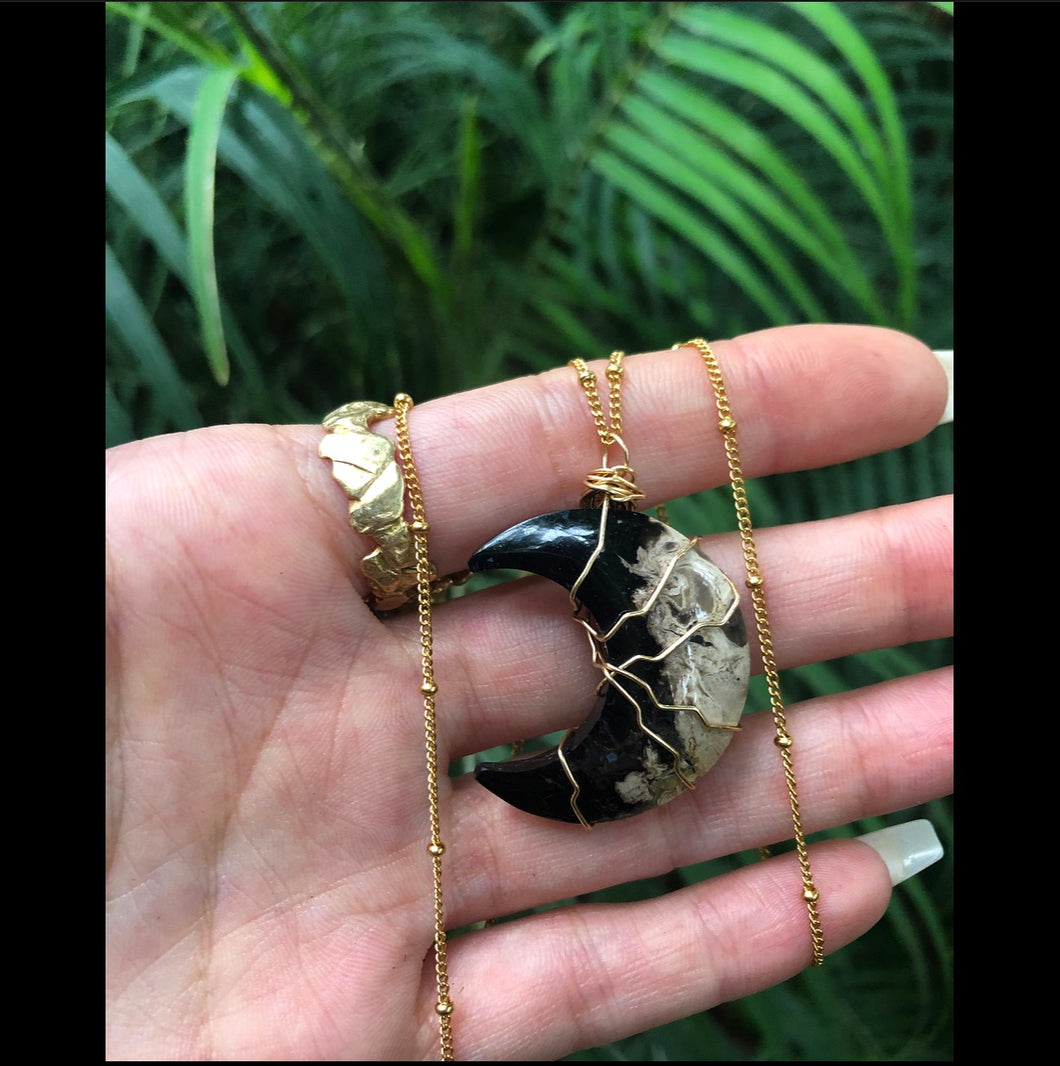 Liana Petrified Palm Moon Necklace