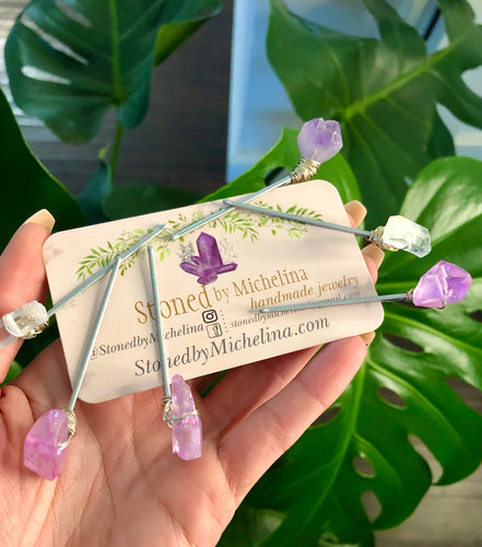 crystal hair pin silver