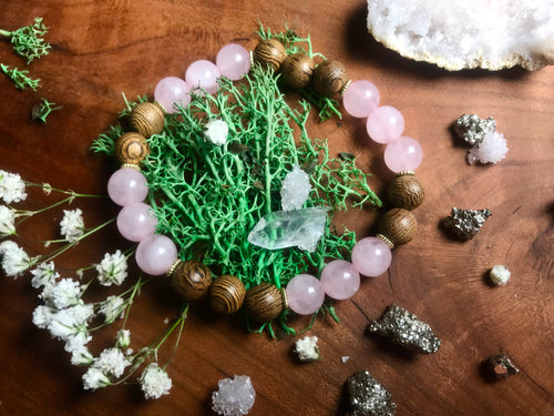 rose quartz wood bracelet