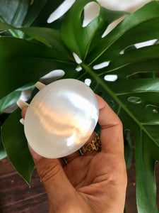 selenite crystal palm stone