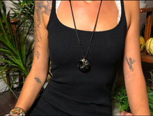 Load image into Gallery viewer, grand obsidian moon necklace on vegan suede
