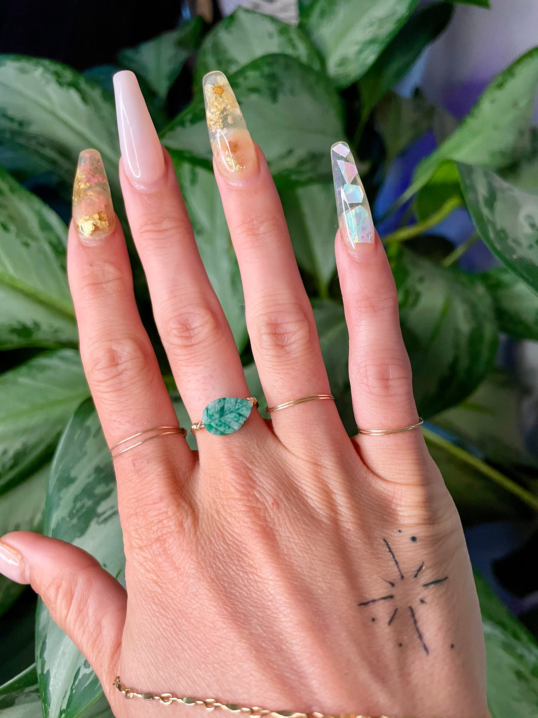 agate leaf crystal ring