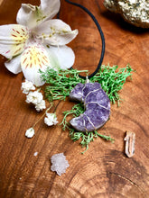 Load image into Gallery viewer, amethyst druzy moon necklace on adjustable cord