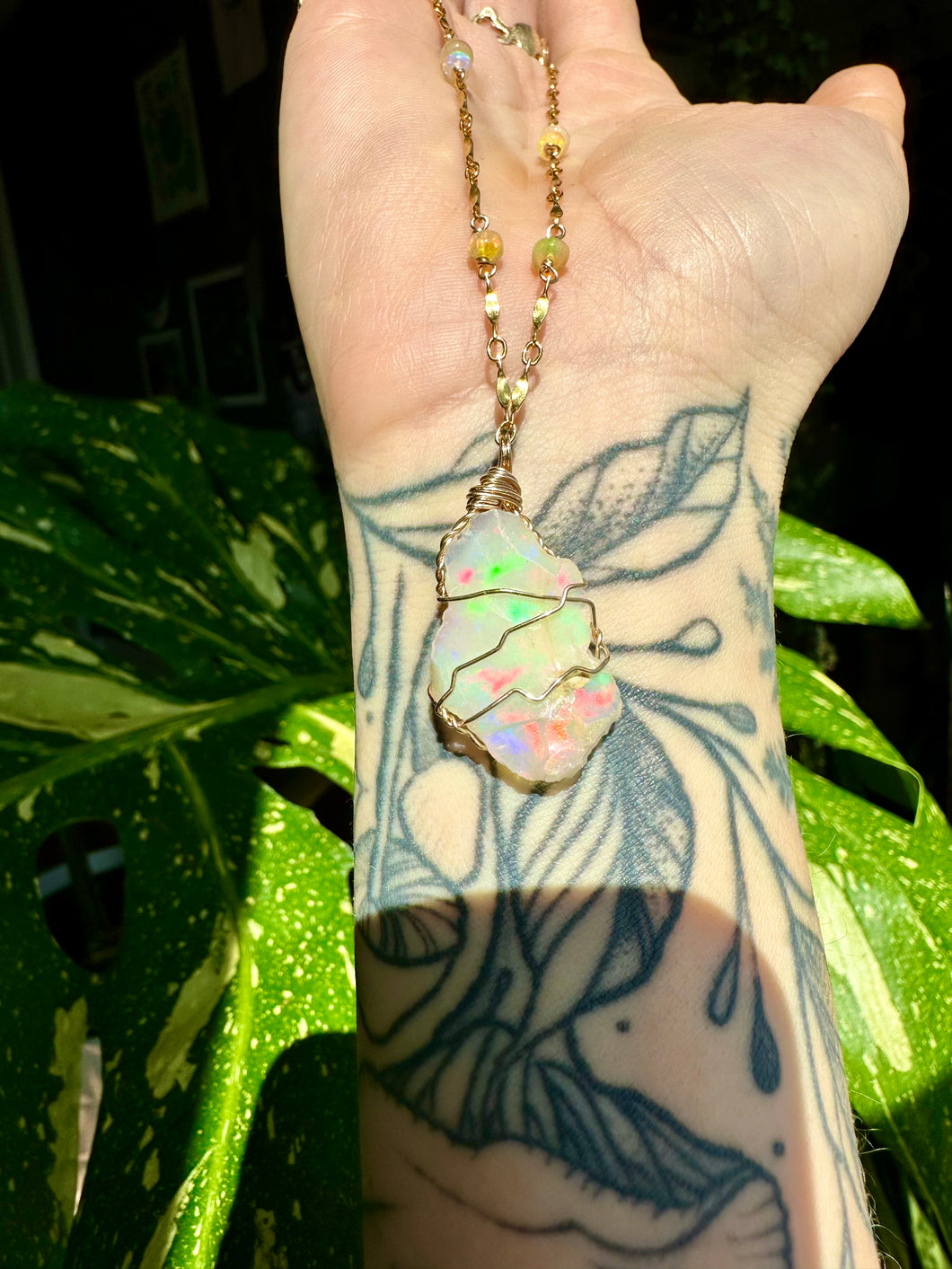 raw opal necklace gold ♡
