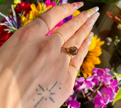 smoky quartz sphere ring