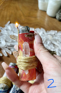 quartz crystal hemp wrapped lighter with marbled details