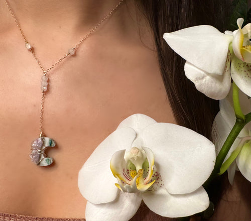 quartz moon drop necklace gold