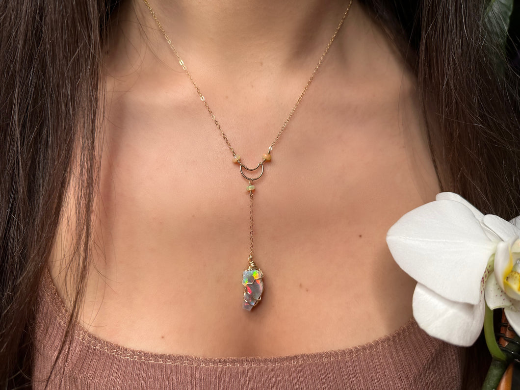 raw opal moon drop necklace gold