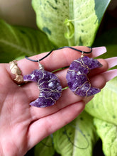 Load image into Gallery viewer, amethyst druzy moon necklace on adjustable cord