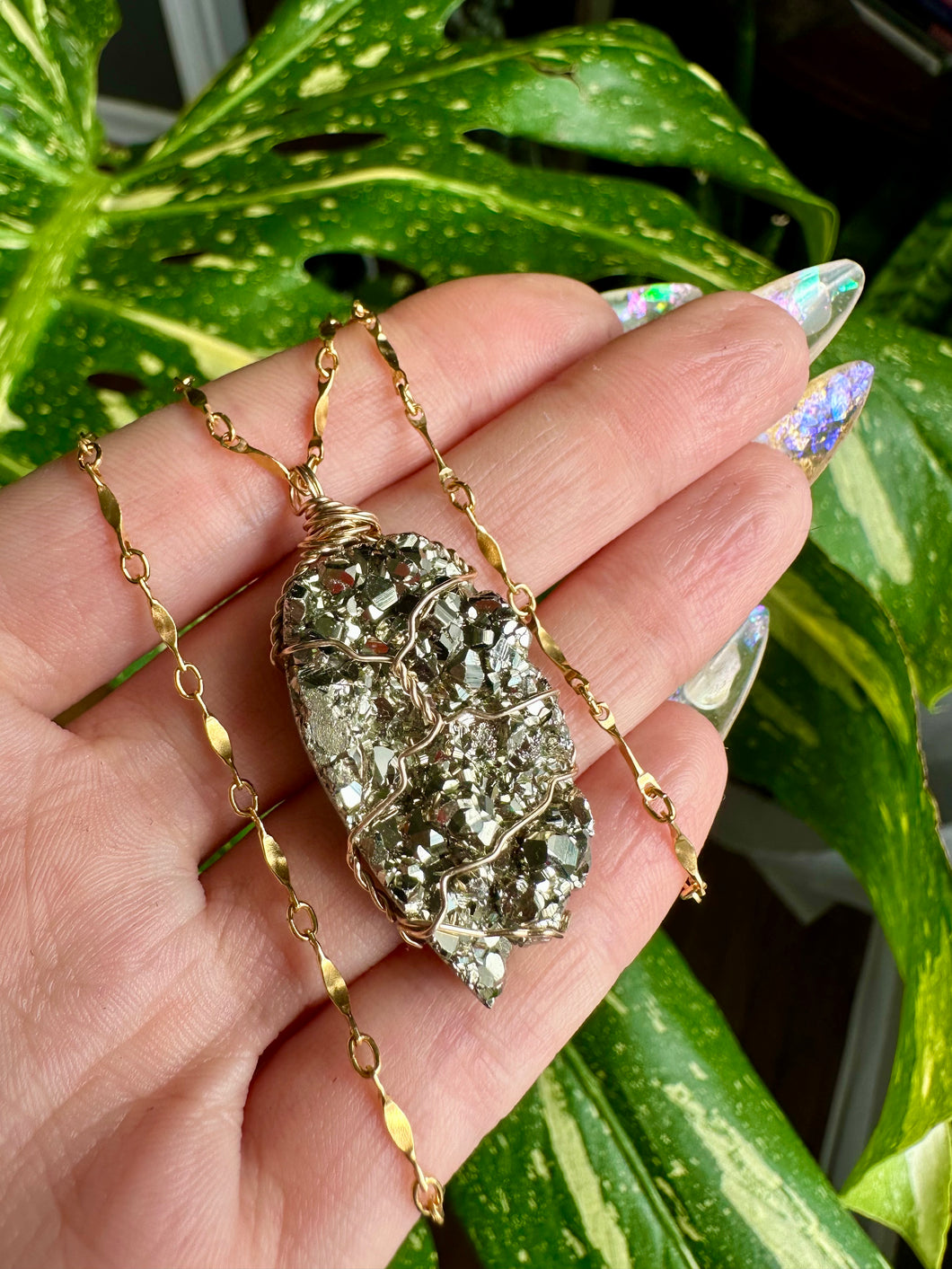 raw pyrite nug necklace   🌿