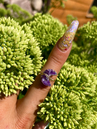 amethyst druzy moon ring