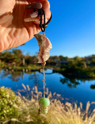 pink amethyst moon aventurine schroom protection dangle