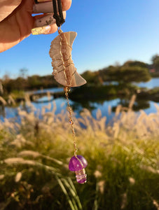 pink amethyst moon schroom protection dangle