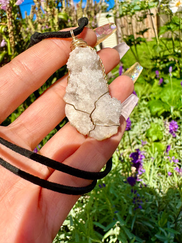 quartz geode druzy necklace