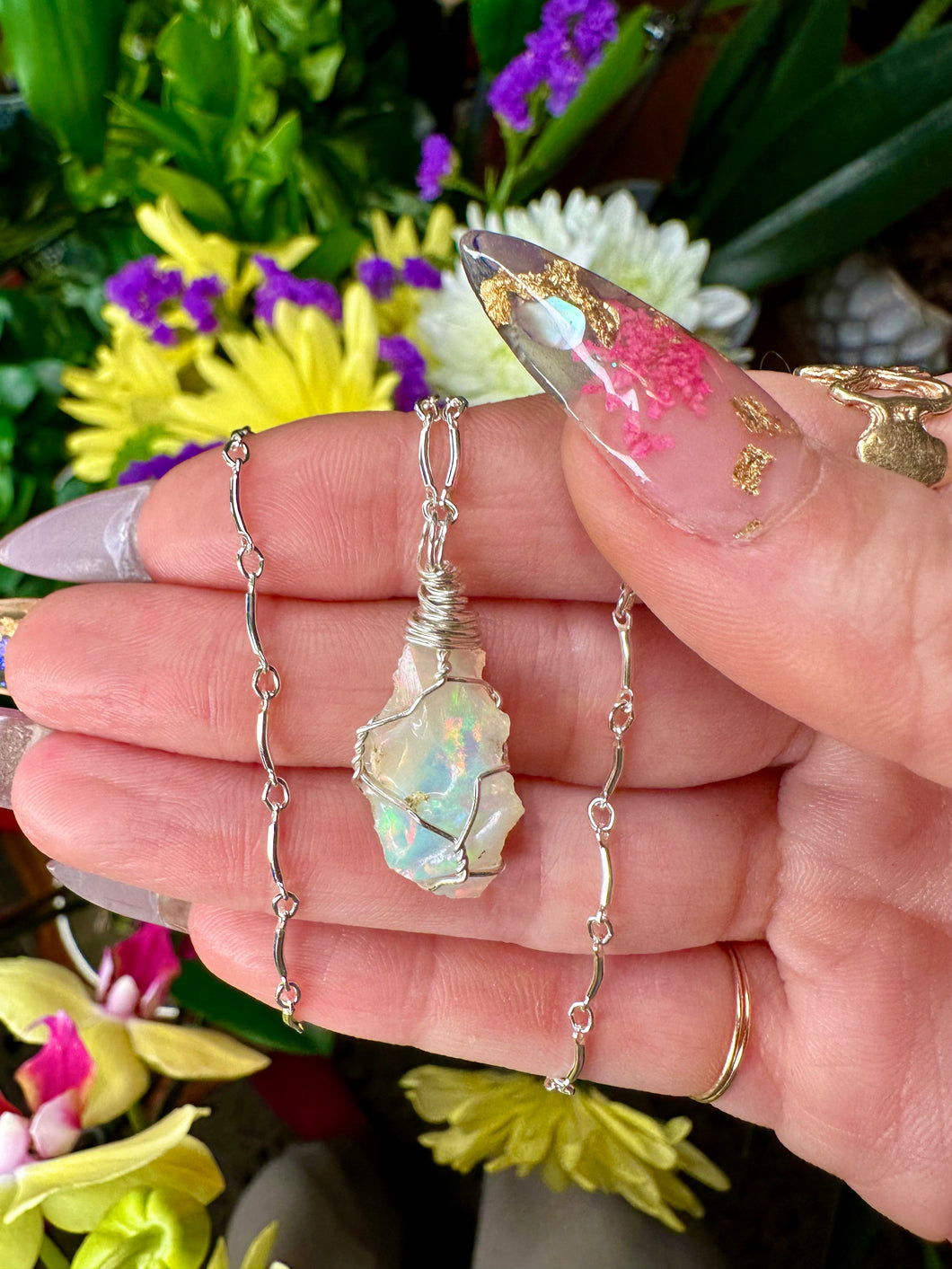 raw opal necklace sterling silver 🌀