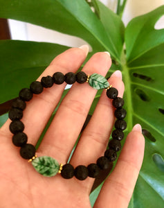 tree agate leaf lava bracelet